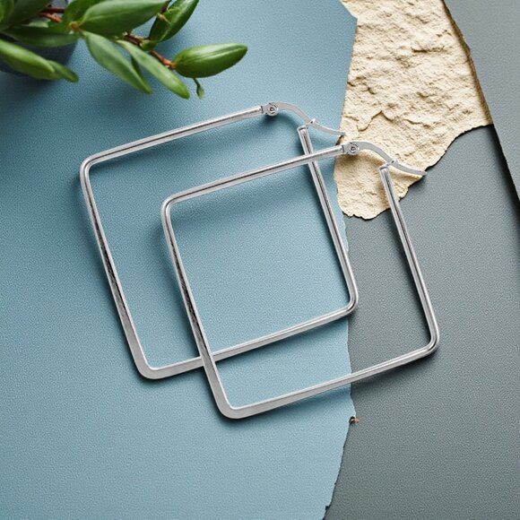 🆕Minimalist Geometric Square Hoop Earrings 18K Gold Plated Stainless Steel - Picture 5 of 12